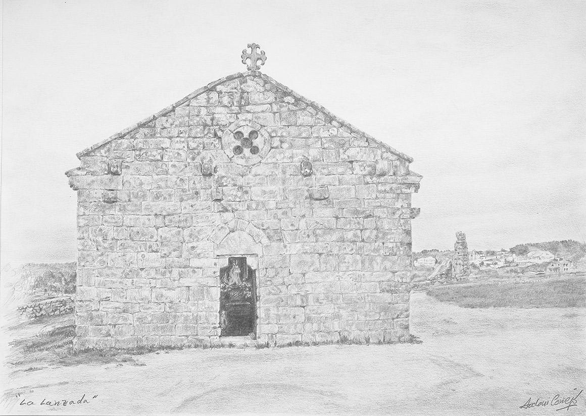 A Lanzada Sanxenxo dibujo de la entrada de la capilla