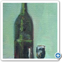 botella vino y copa pintura detalle