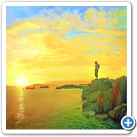 Puesta de sol en San Vicente do Mar, O Grove. Pintura al óleo sobre lienzo 120X120Cm.